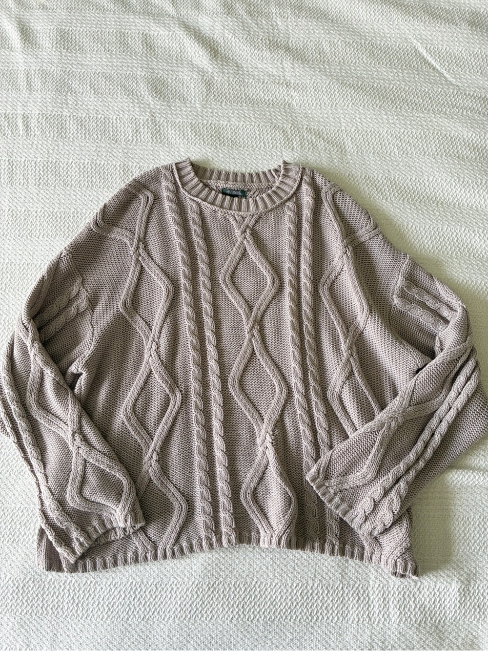 wild fable Cable Knit Crewneck Sweater in Light Taupe
